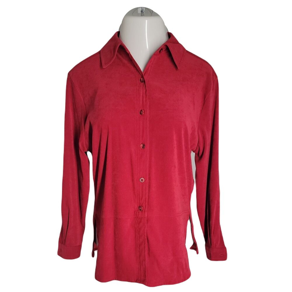 Joanna Button Up Collared Shirt ~ Sz PM ~ Red ~ Long Sleeve
